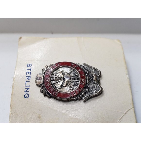 Texas Fire Department Years Service Pin Screw-On Button Sterling Silver Vintage - Picture 3 of 7